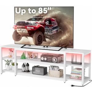 Aquzee 85 inch TV Stand, Entertainment Center for 70-75-80-85Inch TVs, With Power Outlet & LED Lights