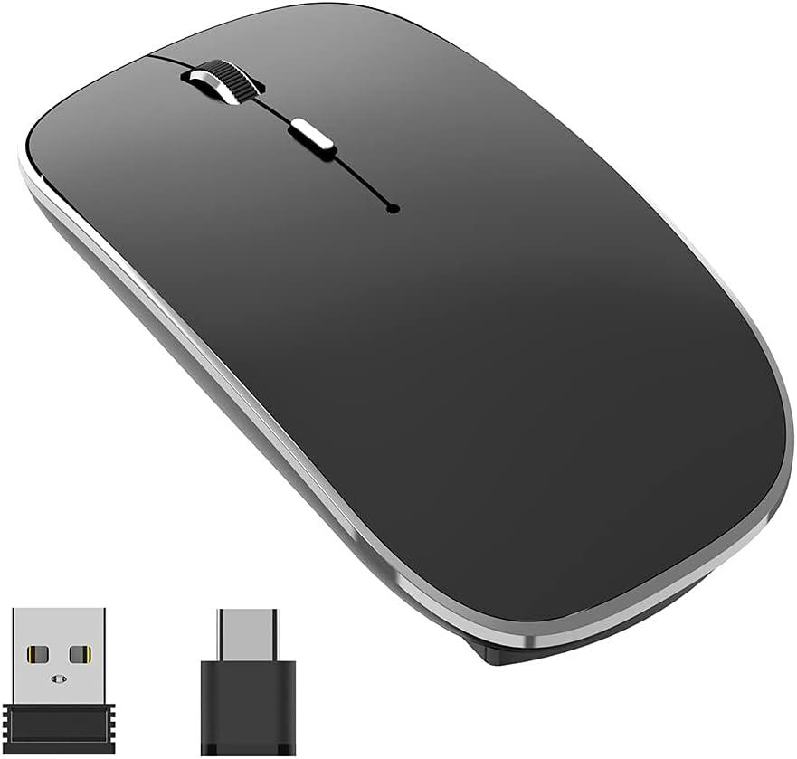 Wireless Mouse Chargeable Portable Silent USB-A and Type-C Dual Mode Wireless Mouse 3 Adjustable DPI for Laptop, Mac, Android, PC (Q23S Black) (Black)