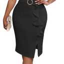 VERWIN Women's Mesh Patchwork Bodycon Midi Dress Bead Long Sleeve Ruffle Prom Dress Party Dress, M