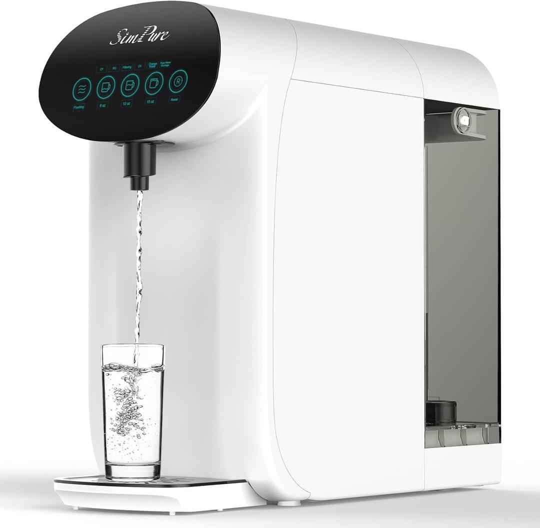 SimPure Y7P-W UV Countertop Reverse Osmosis Water Filter, NSF/ANSI 58 Certified, 5 Stage RO Water Filtration System, Water Purifier for Home, 4: 1 Pure to Drain, BPA Free (No Installation Required)