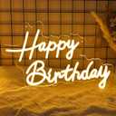 Mornajina 16.5'' x 11.8'' Happy Birthday Neon Sign for Backdrop, USB Powered Happy Birthday Led Sign for Backdrop Light up Sign Dimmable Neon Light for Birthday Party Decorations (Warm White)