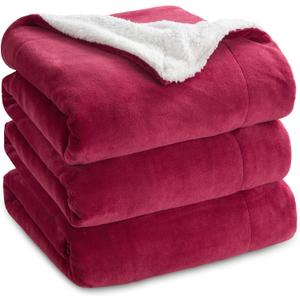 Bedsure Sherpa Fleece Blankets Queen Size for Bed - Thick and Warm, Soft Fuzzy Plush Queen Blanket for Winter, Red, 90x90 Inches