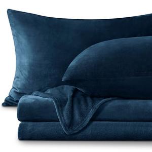 BEDELITE Flannel Sheets Queen Size Navy - Super Soft Fleece Sheets Set Fluffy Extra Plush, 4 Piece(Include Fitted Sheet, Flat Sheet, 2 Pillowcases)