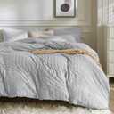 JELLYMONI Light Grey Duvet Cover Twin Size, 3pcs Washed Microfiber Bedding Set, Soft Breathable Seersucker Duvet Cover Set with Zipper Closure and Corner Ties for All Seasons
