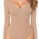 Sweetheart V Neck Bodysuits for Women Long Short Sleeve Body Suits Tops Shirt, Size M