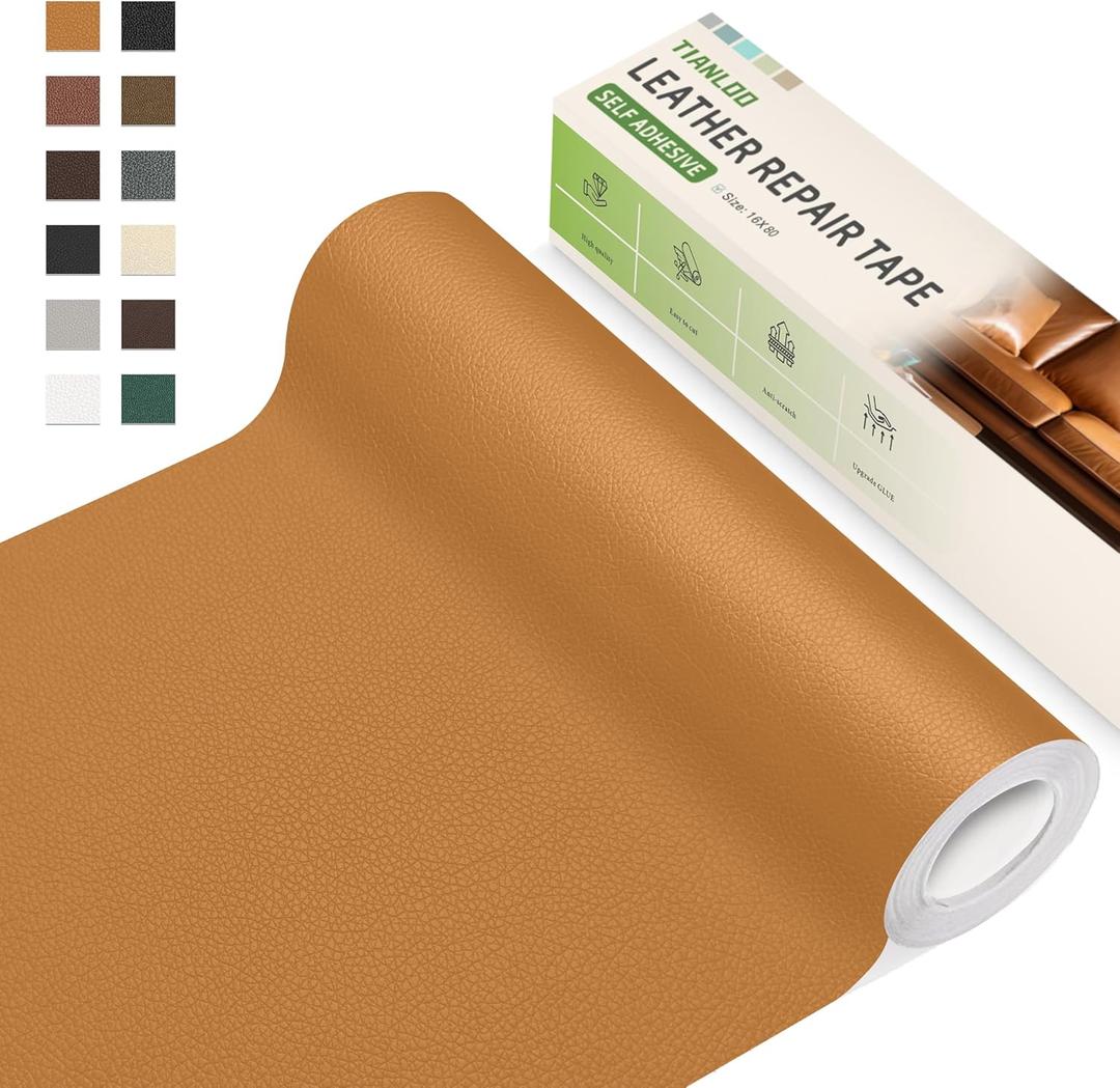 Leather Repair Tape,16 x 80 Inches Self Adhesive Leather Repair PatchLeather Repair Kit for FurnitureCouches,Car Seats,Cabinets,Handbags(Yellowish Brown-Litchi Grain)