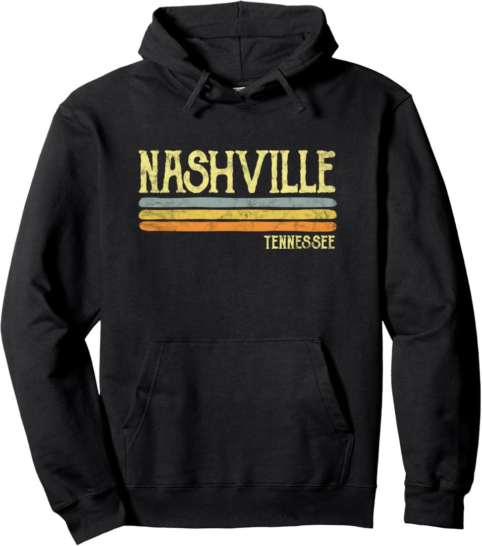 Nashville Tennessee Retro Style Vintage City Design Pullover Hoodie (Small, Black)