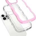 Compatible for iPhone 11 Case Clear Cute Curly Wave Frame Shape for iPhone 11 Phone Cases Shockproof Soft Protective Phone Cover for Women Girls Phone Cover Clear Design, Pink
