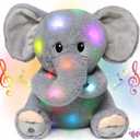 Hopearl LED Musical Stuffed Elephant Lighting Up Singing Plush Toy Adjustable Volume Lullaby Animated Soothe Birthday Festival for Kids Toddler Girls, Gray, 11''