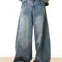 Nutriangee Men's Baggy Wide Leg Barrel Jeans Loose Fit Trendy Cutlass Streetwear Y2k Hip Hop Denim Pants (Blue)