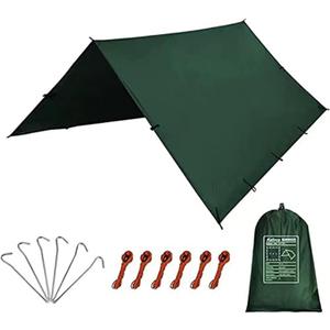 KALINCO Waterproof Camping Tarp Tent Hammock Rain Fly, 10X10FT/10X15FT, Multifunctional Tent Footprint Lightweight Tarp for Camping, Hiking and Survival Shelter (Green-3x3m)