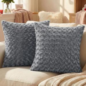FUTEI Pack of 2 Solid Throw Pillow Covers 18x18 Inch Soft Rose Swirl Textured Decorative Cushion Case Modern Farmhouse Accent Decor for Couch Bed Living Room, Grey