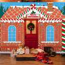 3 Pcs 157" Large Christmas Gingerbread Classroom Door Decorations Christmas Gingerbread House Party Porch Banner Front Door Cover Xmas Background for Office Decorations Photo Background