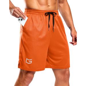 G Gradual Men's Athletic Workout Shorts with Pockets 5"/7"/9" Lightweight Quick Dry Gym Basketball Running Shorts for Men (Orange, S)