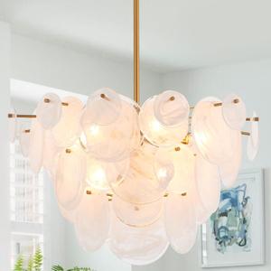 Dia 28 Inch, Modern Glass Chandeliers for Bedroom, Gold Dining Room Light Fixture, Large Vintage Pendant Chandelier for Living Room Stairway Entryway Kitchen Farmhouse Foyer
