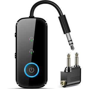 Premium Pro Bluetooth 5.4 Transmitter Receiver,Airplane Audio Adapter,Wireless Transmitter for TV/Travel Flight,Airline,Gym.Compatible with 2 AirPods/Headphones,Bluetooth Receiver for Car/Home Stereo (Black)