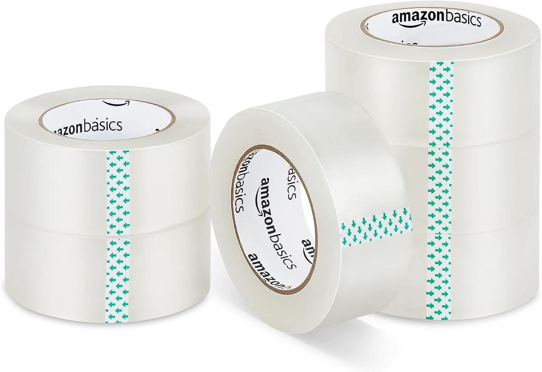 Amazon Basics Strong Adhesive Packing Tape for Moving Boxes, Shipping and Sealing, Clear, 1.88" x 109 Yards, 6-Pack, Total 654 Yards