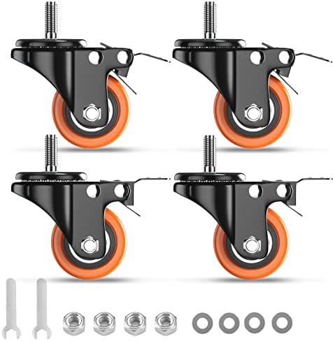 Stem Caster Wheels 2 Inch Heavy Duty Threaded Stem Casters UNC 3/8"-16 x 1 Swivel Casters Set of 4 with Safety Dual Locking Wheel for Furniture and Cart