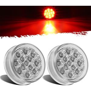 Partsam 2 Pcs Mini-Reflex Red Clear Lens Side indicator LED Marker Clearance Truck Light w/2 Standard Pin, Sealed Faceted 2.5" Round LED Trailer Sidelight ID Light Identification Taillight 13 Diodes