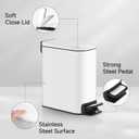 TIPGO Slim Bathroom Trash Can with Lid Soft Close, Step Pedal, 6 Liter / 1.6 Gallon Stainless Steel Trash Bin, Small Garbage Cans for Bedroom, Office, Kitchen (White)