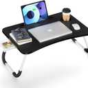 Foldable Laptop Bed Table Tray - Folding Lap Desk with Cup Holder - Portable Serving Breakfast Tray with Storage Drawer/Tablet Stand/for Working, Writing, and Eating on Bed, Sofa, or Floor 
