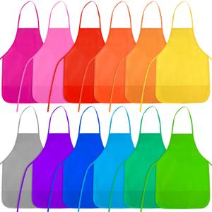 Kids Painting Aprons 12 Pieces 12 Colors Kid Art Apron with 2 Roomy Pockets Kids Aprons for Art Painting Activity Kitchen Crafts (Multicolor)