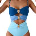 B2prity Cutout One Piece Swimsuit Tummy Control Ruched Monokini Color Block Bathing Suit for Cruise Vacation, L