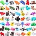 Celltestria 50Pcs Mini 3D Printed Animals for Kids Little 3D Printed Figurines for Party Favors Gifts Exchange Flexible Articulated Fidget Toys for Classroom Prize Rewards Goodie Bags