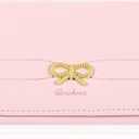 Fashion Foldable Cute Wallets for Women,Girls Wallet with Metal Small Bow,Simple Korea Pink Wallets for Women,Ins Short Aesthetic Wallet,Cute Wallets for Teen Girls and Women(Pink)