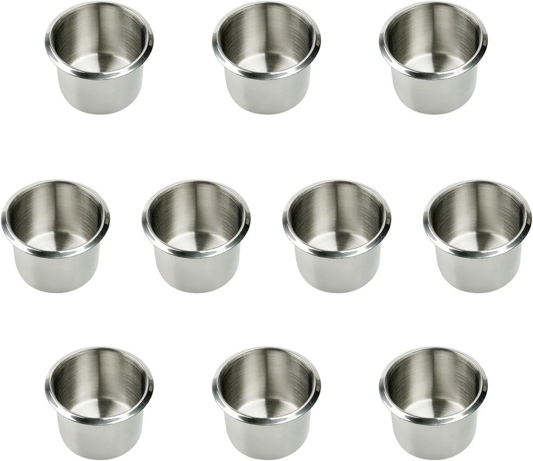 Game Table Cup Holder Insert - 10 Pack Stainless Steel Small Drop-in Drink Cup Holder, Poker Table Cup Holders for Casino Table, Game Table, Sofa, Boats, Bench, Work Desk, RV Cars & Trucks