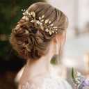 PAGOW 2 Pcs Leaf Hair Combs, Gold Rhinestone Hair Comb Clips, Hair Side Comb Clips, Crystal Wedding Headpiece Accessories For Women, Bride, Bridesmaid (4.90 x 2.58 inch)