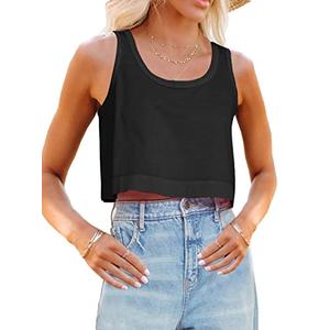 Aoysky Womens Cotton Crop Tops Casual Loose Tank Top Sleeveless Basic Cropped Athletic Yoga Workout Shirt Black.M
