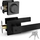 Mega Handles ROBELL Entrance Combo, Entry Lever Door Handle & Single Cylinder Deadbolt Lock & Key Combo Pack, Heavy Duty Square Locking Door Levers Set for Left or Right-Handed Doors - Matte Black (Charcoal)