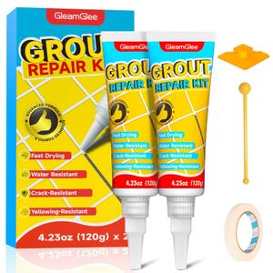 Tile Grout Repair Kit, 2 Pack Grout Filler - Fast-Drying Grout Paint, Restore & Refresh Tile Joints for Bathroom, Shower, Kitchen & Floor Tiles - Grey