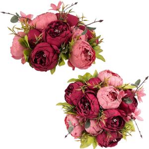 NUPTIO Flower Balls Flowers for Centerpieces: 2 Pcs 9.4 inch Diam Pink & Red Artificial Peony Fake Flower Ball Arrangement Bouquet Center Pieces for Tables Wedding Centerpiece Decorations