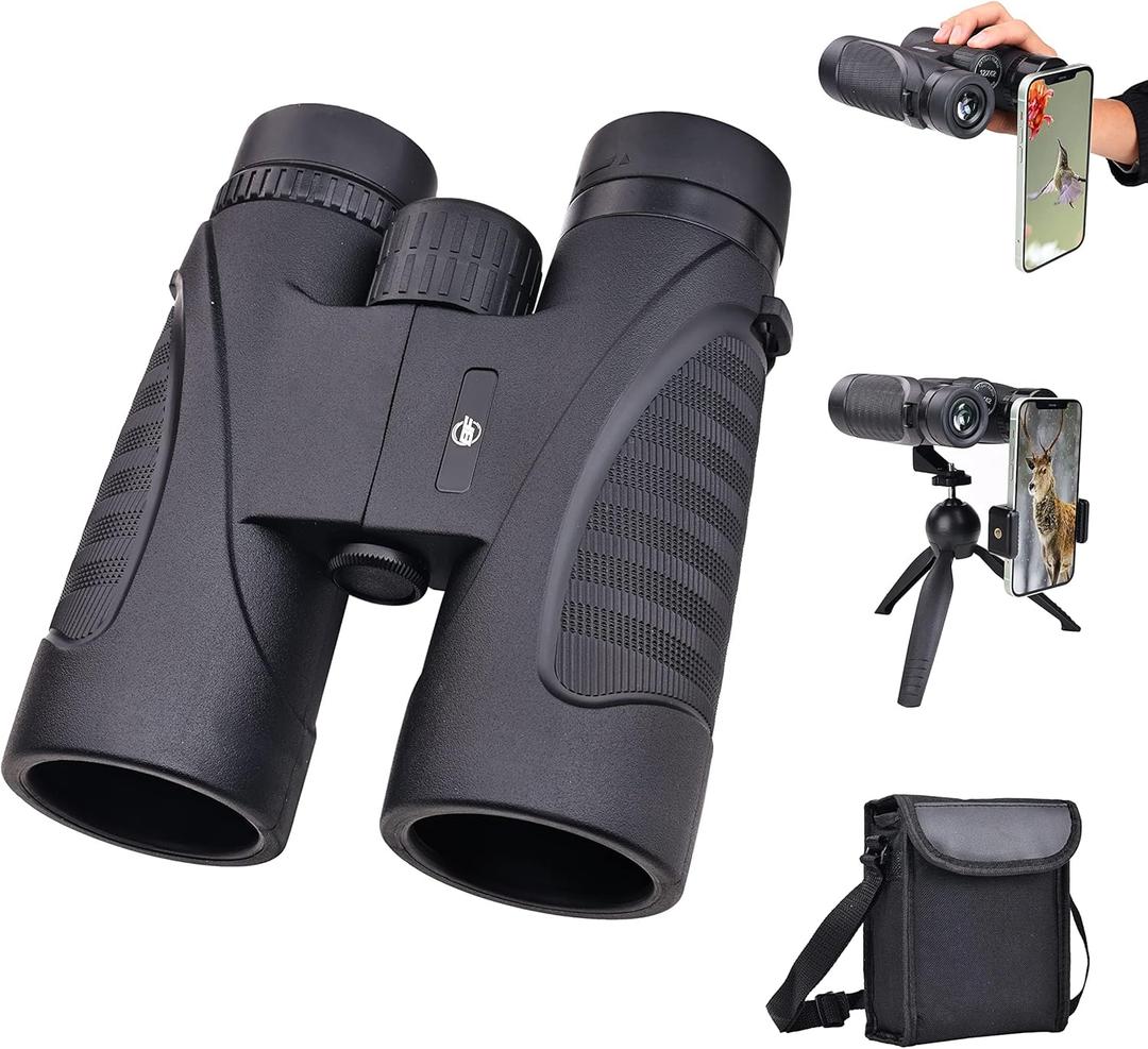 Elevon 12x42 HD Binoculars for Adults  High Powered Lightweight Pocket Binoculars with Phone Adapter Tripod Adapter and Storage Bag  nan  Black