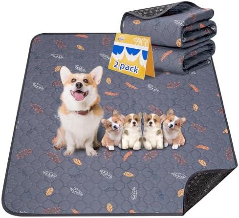 Sunheir Washable Pee Pads for Dogs 2-Pack Reusable Puppy Pads Pet Training Pads, Waterproof Dog Pee Pads for Crate, Whelping Pad, Non-Slip Protects Against Urine Leakage (Leaves - Deep Grey, 31x36)