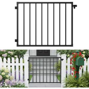 Deck Gate Outdoor, 38''Hx48''W Deck Railings Door Kit Metal Porch Gate Kit with Latch and Auto-Closing Hinge Heavy Duty Steel Anti-Rust Fence Door for Deck Railing Patios, Garden, Yard