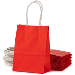 AWELL Small Red Paper Bag with Handle Party Favor Bag 6x4.5x2.5 inch for Wedding Birthday Valentine's Day Christmas New Year Halloween Graduation Recycled Bag, Pack of 24