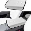 Center Console Leather Armrest Cover Designed for 2024-2026 Refresh Model 3 Highland/Model Y Juniper,Center Console Accessories for Tesla Model 3/Y 2025 Interior Accessories White