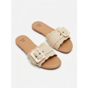 Sweet Life Lina Natural Woven Buckle Slide Sandals, Size 8