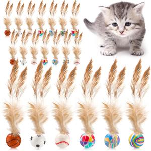 Soulchen 40 Pcs Interactive Cat Feather Ball Toy Set 2025 New Bouncy Rubber Elastic Rolling Balls Toy with Feather for Bored Indoor Cats Playful Kittens who Love to Exercise Safe and Fun Play