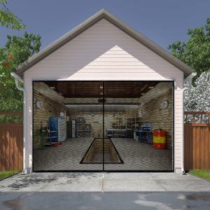 LIAMST Garage Door Screen for 9x7FT,1 Car Garage Doors- Reinforced Fiberglass Door Screen,Stronger High Energy Magnets  Magnetic Screen Door (Black)