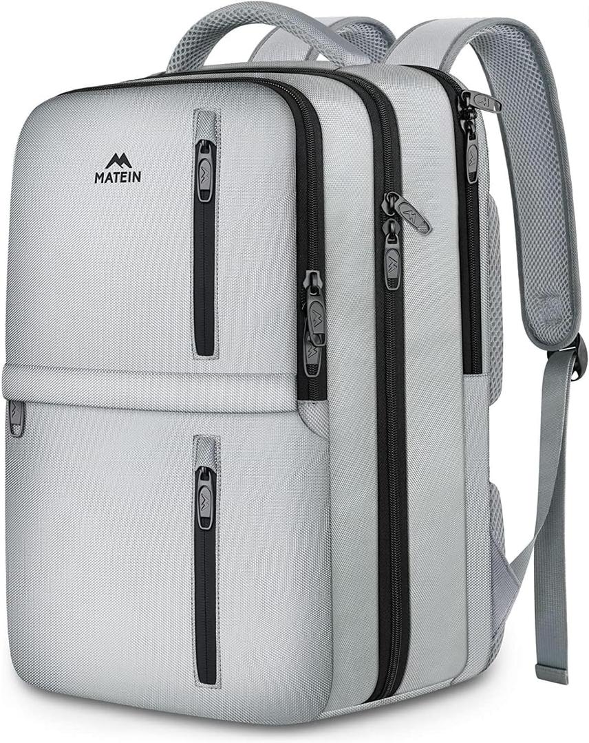 MATEIN Travel Backpack for Women & Men, Airline Approved Carry on Backpack for Airplanes with Shoe Compartment, Large Personal Item Travel Bag fits 17" Laptop, Water Resistant Weekender Daypack, Gray