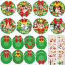 Dianelhall 24 Sets Christmas Picture Frame Craft Kit Xmas Wreath Photo Crafts Christmas Picture Frames Gift with Santa Stickers for Classroom Xmas Holiday Party Activities(Wreath)