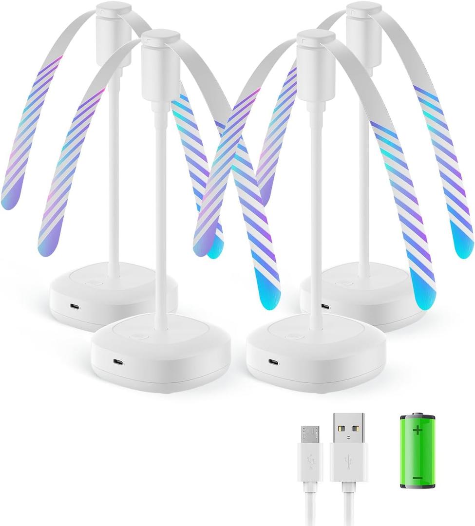 4 Pack Food Table Fan, 2000mAh USB Powered Rechargeable Food Fan, Portable Fan with Flexible Goose-Neck and Soft Blades for BBQ, Patio, Party (White)