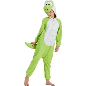 Kids Green Dinosaur One Piece Outfit Cartoon Cute Onesie Casual Outwear Halloween Outfit Jumpsuit Bodysuit, 120