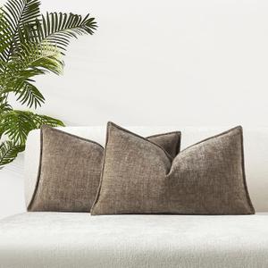 JUSPURBET 12x20 Decorative Pillow Covers Set of 2 Throw Pillow Covers for Couch Sofa Bed Cozy Chenille Lumbar Cushion Covers Cases with Hidden Zipper for Living Room Home Decor,Stone