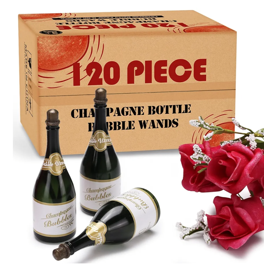 120 Pack Mini Champagne Bottle Bubble Bulk, Ideal for Wedding Send Off, Bridal Shower or Engagement, Anniversaries Celebration, Valentine’s Day, Family Reunion, Party Favor for Guests Newlyweds Couple