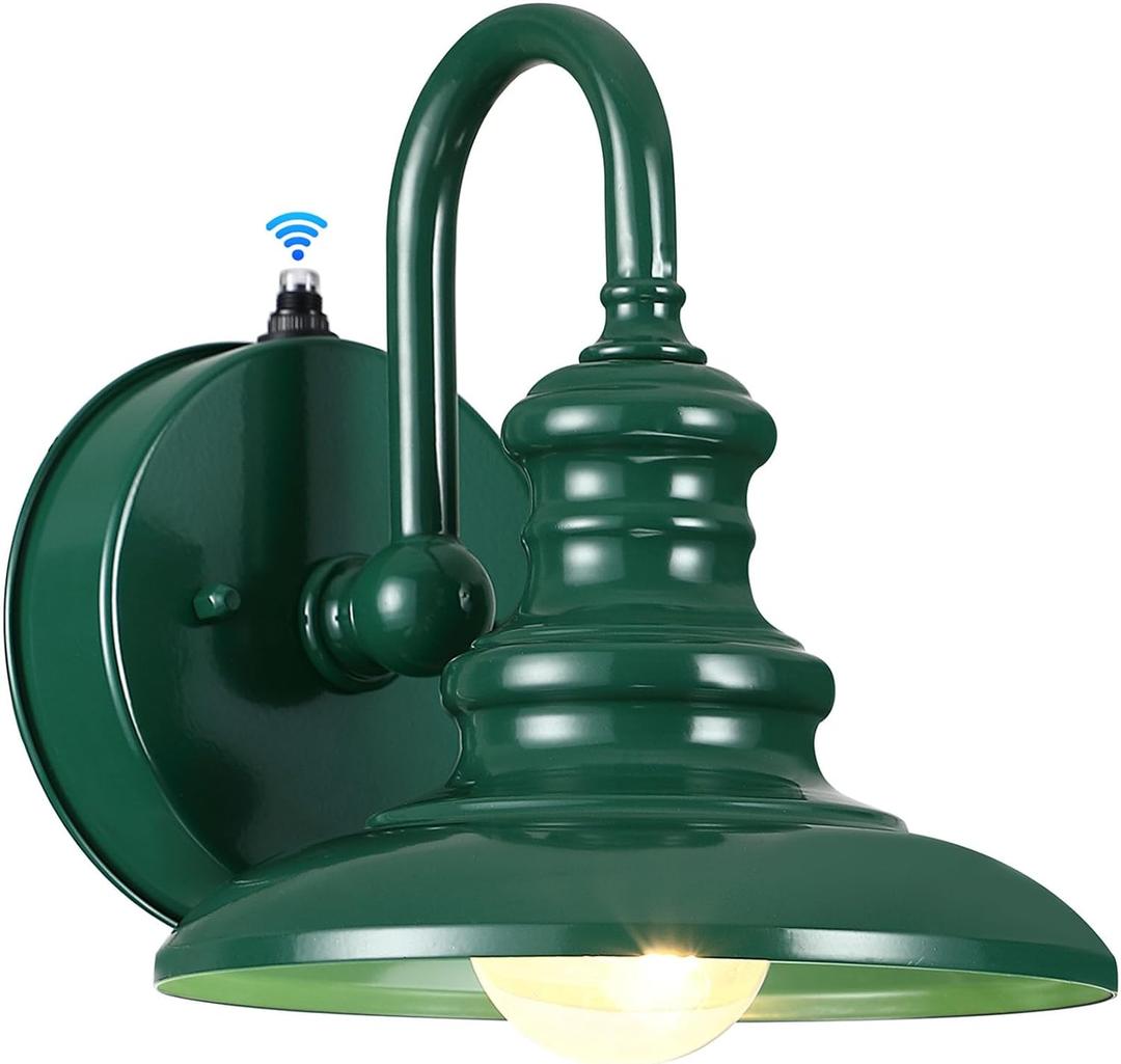 LONEDRUID Dusk to Dawn Sensor Outdoor Gooseneck Barn Light Fixtures Green Exterior Wall Sconce Lighting Rustic Outside Porch Lantern Farmhouse Wall Mount Lamp for House Garage Patio